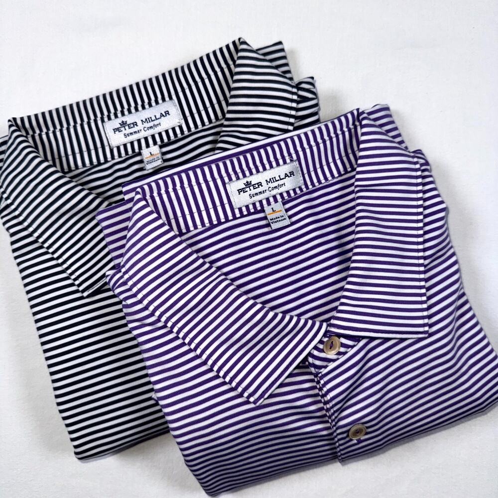 Peter Millar Golf Polo Shirts Summer Comfort Mens Large Multi Striped Pack of 2